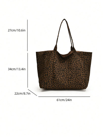 Lazy Style Leopard Print Pattern Women's Tote Bag, Stylish And Versatile Large Capacity Storage Shoulder/Commuting Bag