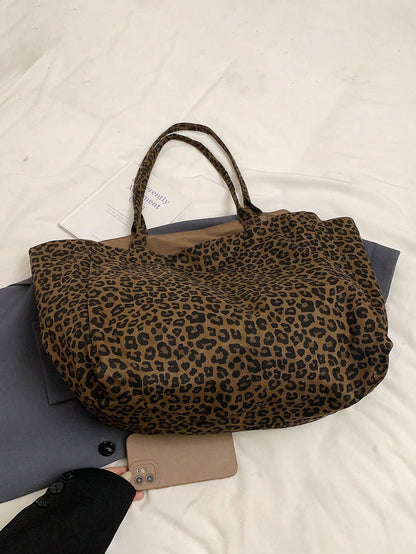 Lazy Style Leopard Print Pattern Women's Tote Bag, Stylish And Versatile Large Capacity Storage Shoulder/Commuting Bag