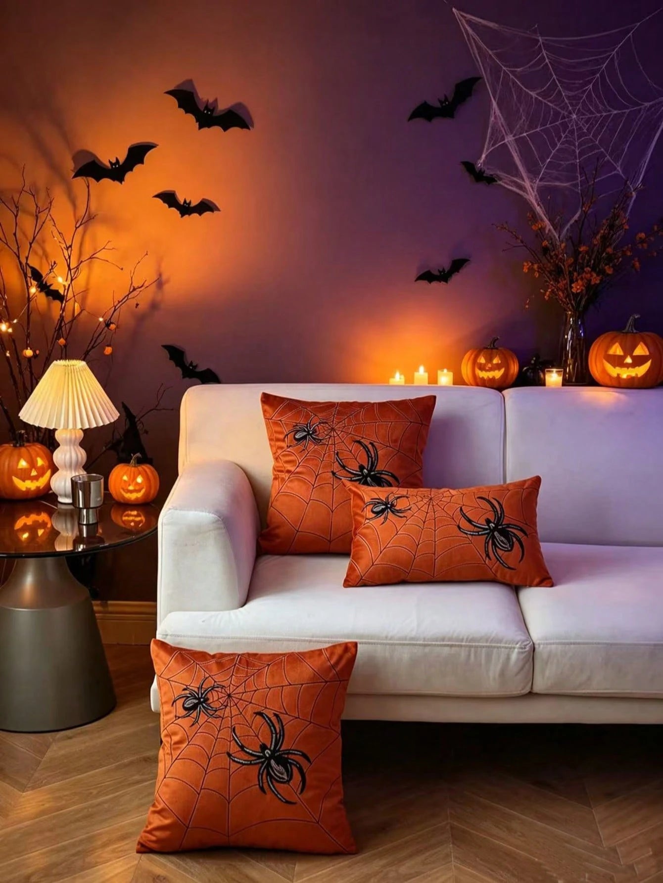 LCUHPCL 1pc Halloween Vintage Gothic Style 3D Spider Web Embroidery Pillowcase, Home Decor For Living Room, Bedroom, Car Interior And More