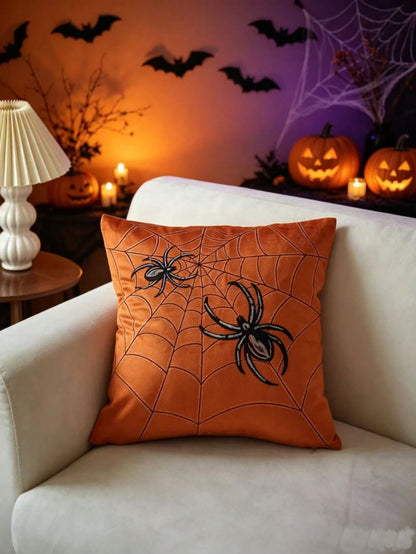 LCUHPCL 1pc Halloween Vintage Gothic Style 3D Spider Web Embroidery Pillowcase, Home Decor For Living Room, Bedroom, Car Interior And More