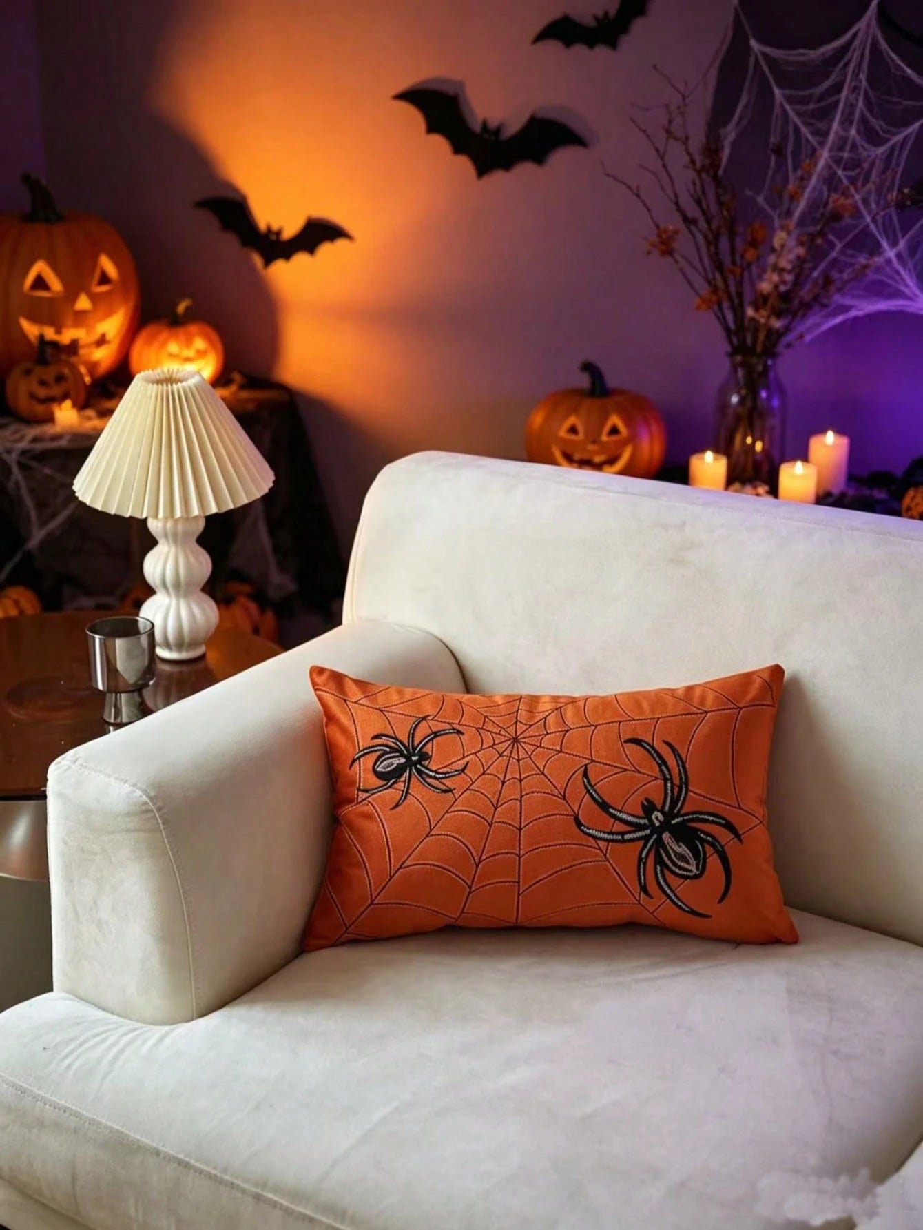 LCUHPCL 1pc Halloween Vintage Gothic Style 3D Spider Web Embroidery Pillowcase, Home Decor For Living Room, Bedroom, Car Interior And More