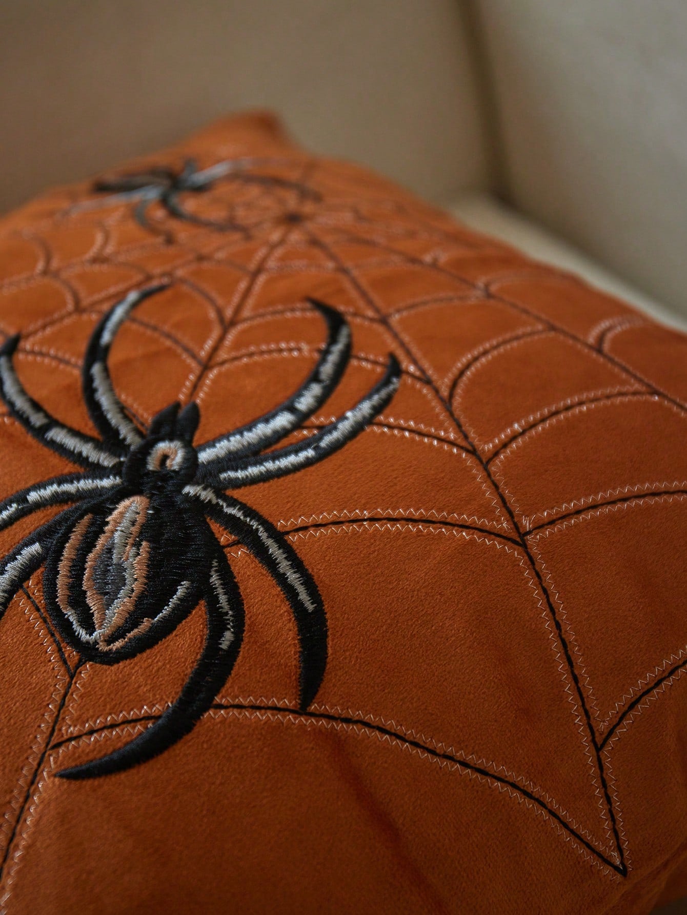 LCUHPCL 1pc Halloween Vintage Gothic Style 3D Spider Web Embroidery Pillowcase, Home Decor For Living Room, Bedroom, Car Interior And More