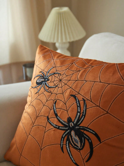 LCUHPCL 1pc Halloween Vintage Gothic Style 3D Spider Web Embroidery Pillowcase, Home Decor For Living Room, Bedroom, Car Interior And More