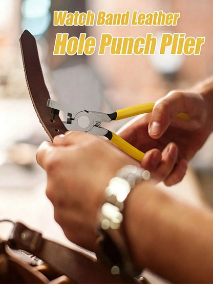 Leather Strap Hole Puncher (2mm Hole), Round Hole Punch, Yellow Non-Slip Rubber Handle, Steel Material, Essential DIY Leather Craft Tool, Suitable For Watch Band Size Adjustment And Hole Punching, Ide