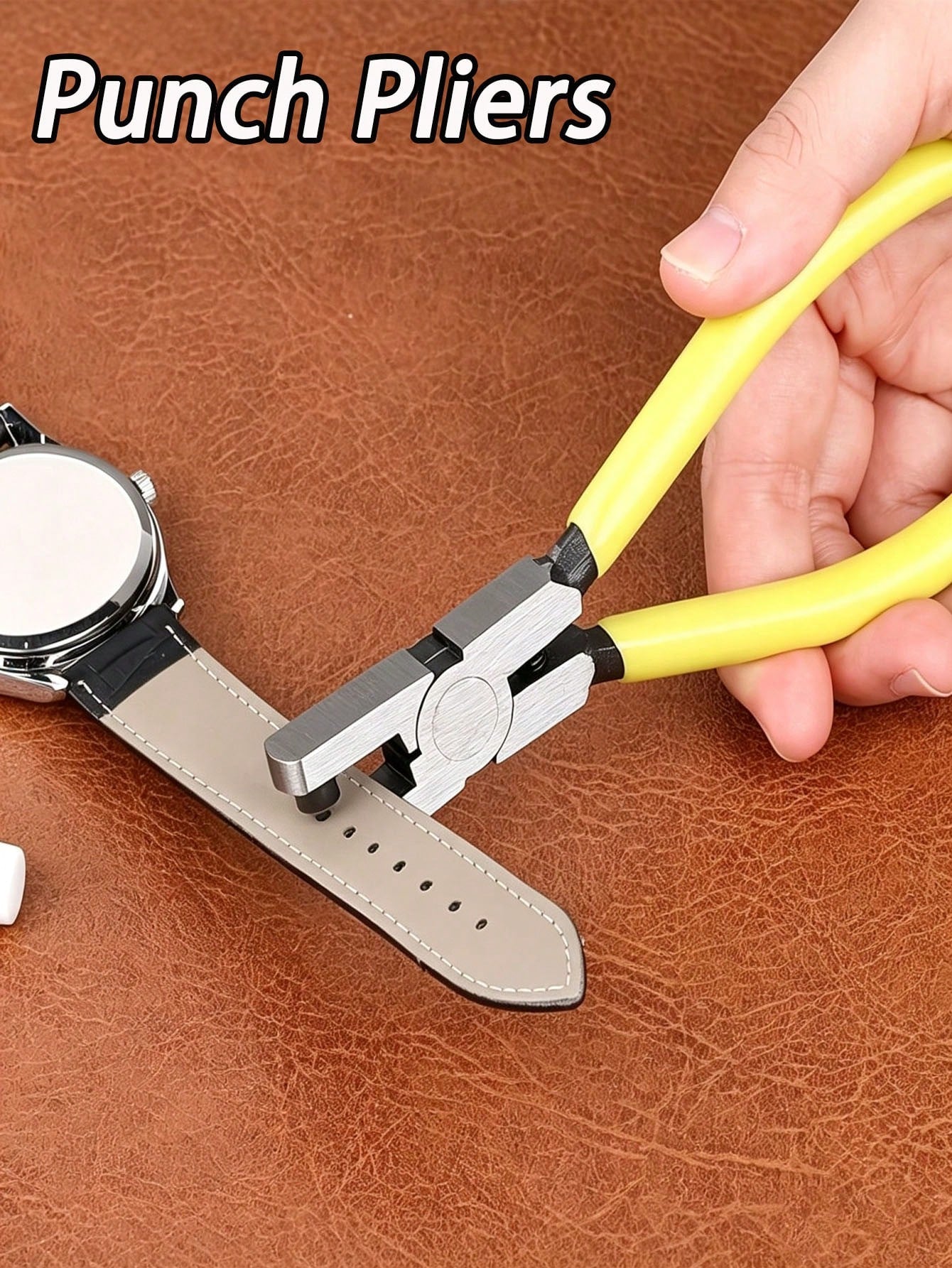 Leather Strap Hole Puncher (2mm Hole), Round Hole Punch, Yellow Non-Slip Rubber Handle, Steel Material, Essential DIY Leather Craft Tool, Suitable For Watch Band Size Adjustment And Hole Punching, Ide