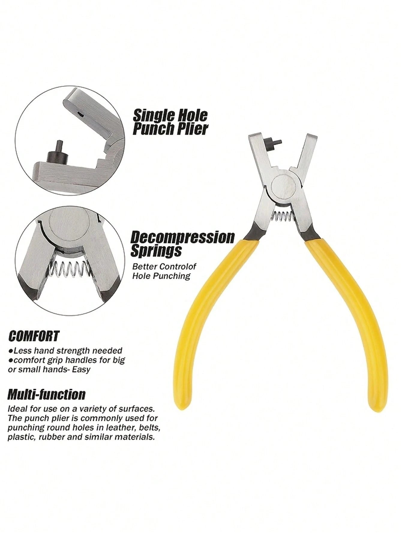 Leather Strap Hole Puncher (2mm Hole), Round Hole Punch, Yellow Non-Slip Rubber Handle, Steel Material, Essential DIY Leather Craft Tool, Suitable For Watch Band Size Adjustment And Hole Punching, Ide