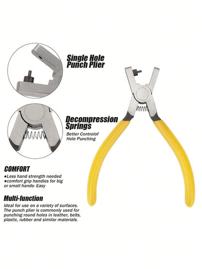 Leather Strap Hole Puncher (2mm Hole), Round Hole Punch, Yellow Non-Slip Rubber Handle, Steel Material, Essential DIY Leather Craft Tool, Suitable For Watch Band Size Adjustment And Hole Punching, Ide