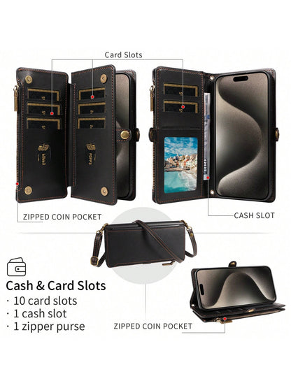 Leather Wallet Card Holder 1pc Multifunctional Crossbody Strap Flip Phone Case With Card Slots Compatible With Apple 17 Pro Max & Series Fashion Protective Cover For Shopping Travel Birthday Gift Prof