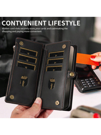 Leather Wallet Card Holder 1pc Multifunctional Crossbody Strap Flip Phone Case With Card Slots Compatible With Apple 17 Pro Max & Series Fashion Protective Cover For Shopping Travel Birthday Gift Prof
