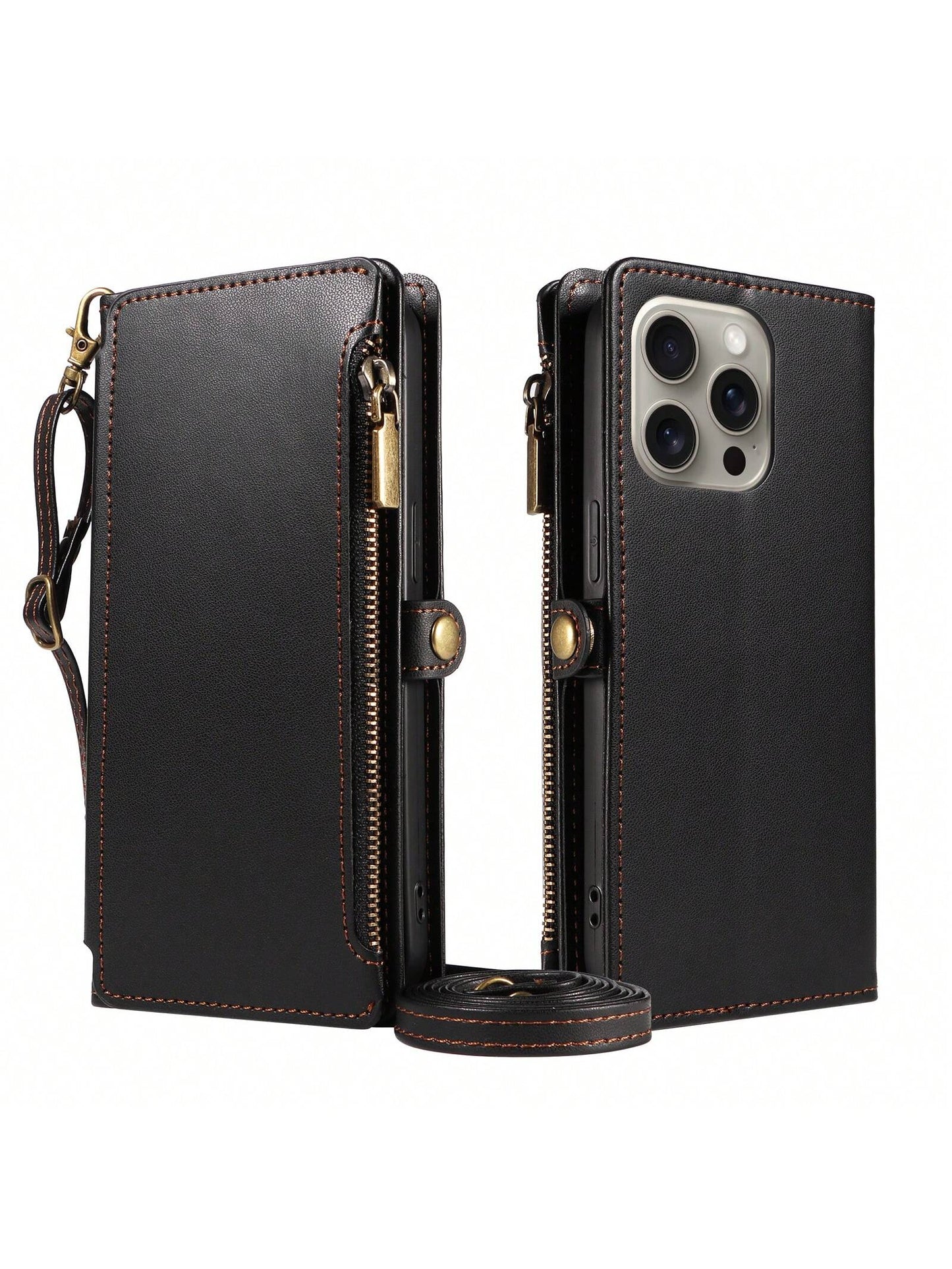 Leather Wallet Card Holder 1pc Multifunctional Crossbody Strap Flip Phone Case With Card Slots Compatible With Apple 17 Pro Max & Series Fashion Protective Cover For Shopping Travel Birthday Gift Prof
