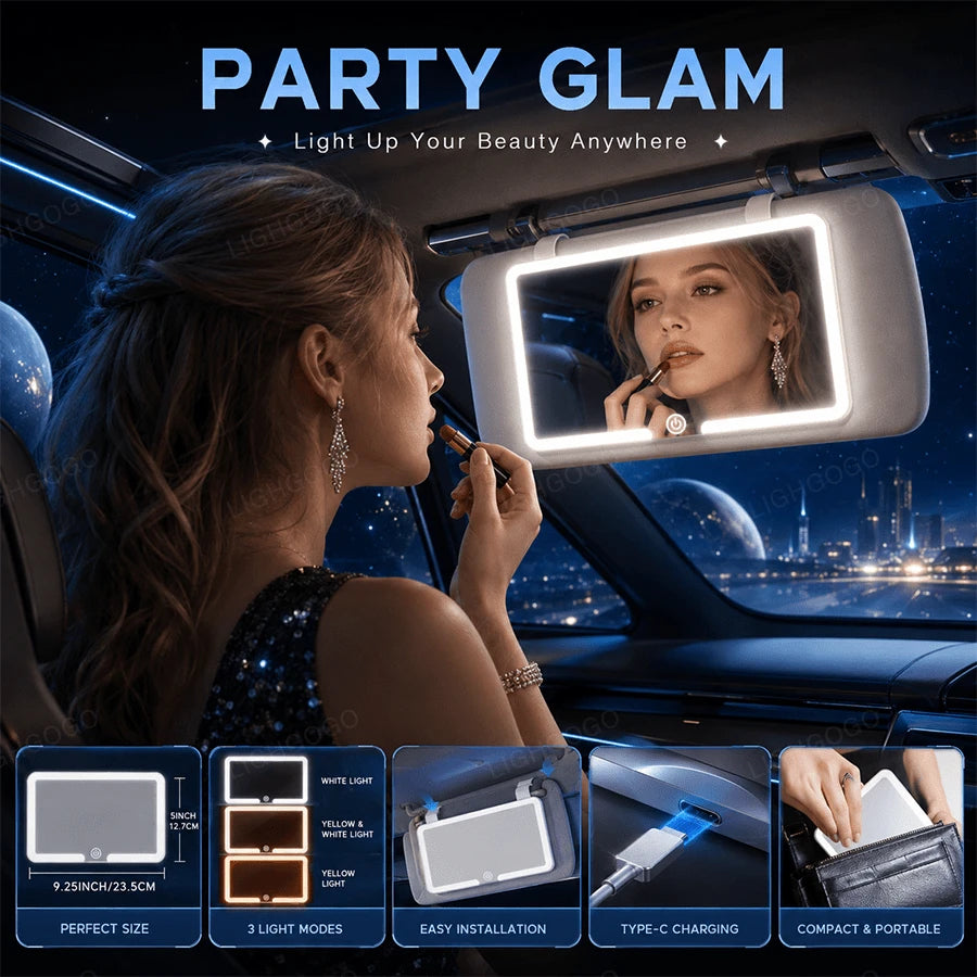 LED Car Vanity Mirror With 3 Lighting Modes.