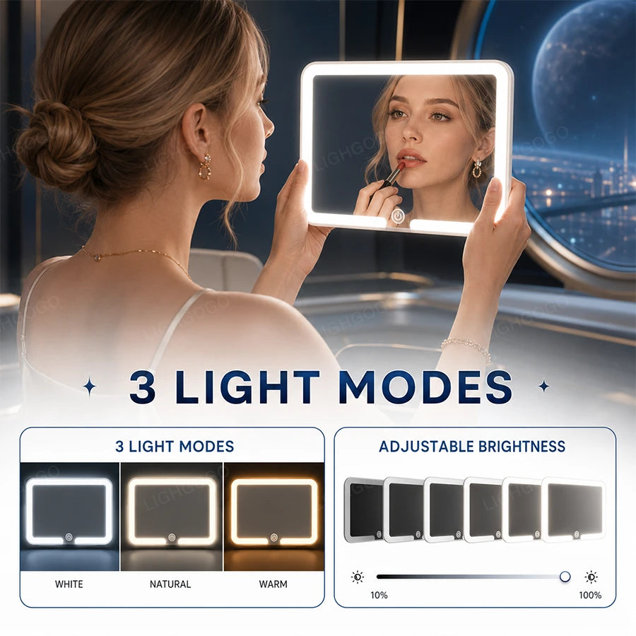 LED Car Vanity Mirror With 3 Lighting Modes.