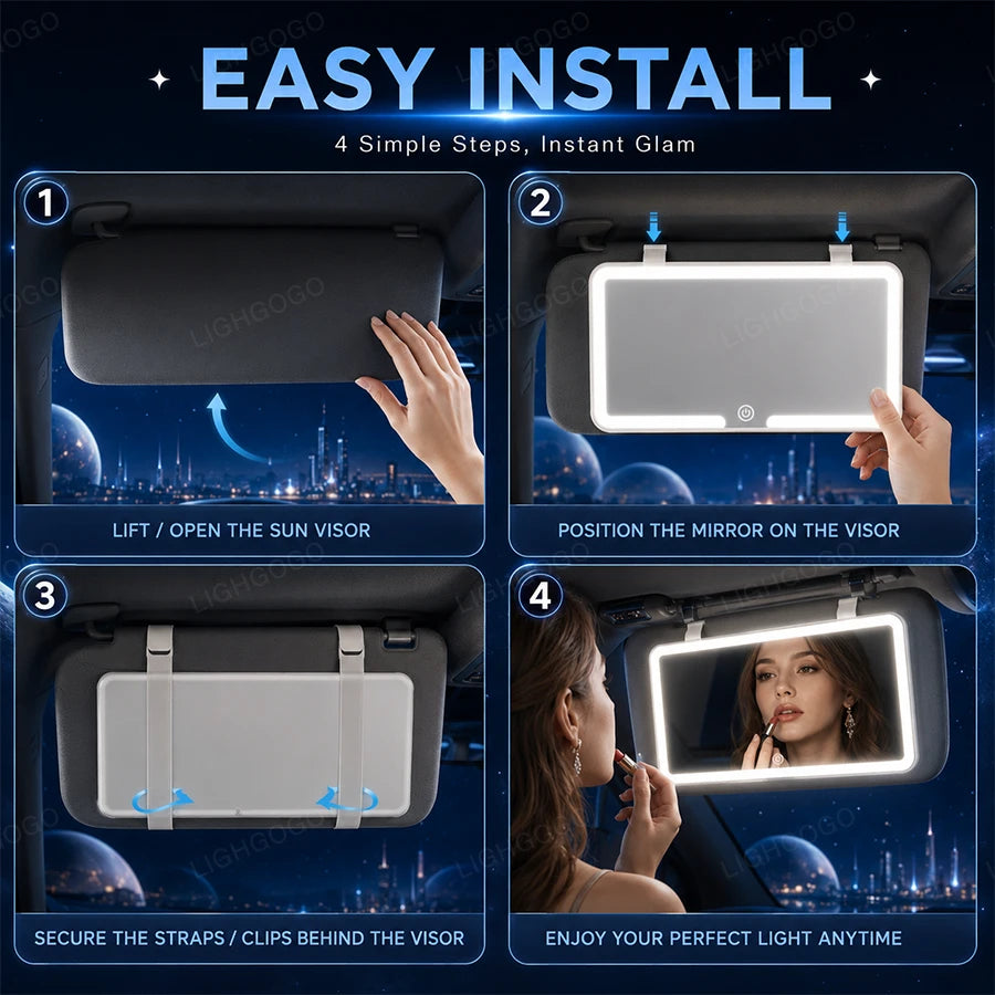 LED Car Vanity Mirror With 3 Lighting Modes.