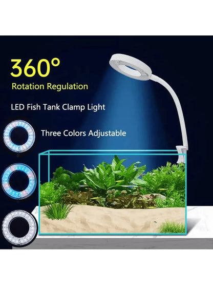 LED Clip-On Aquarium Light, 8W Waterproof USB Powered Fish Tank Light, 360° Flexible Adjustable Aquarium Light For Fish/Plants