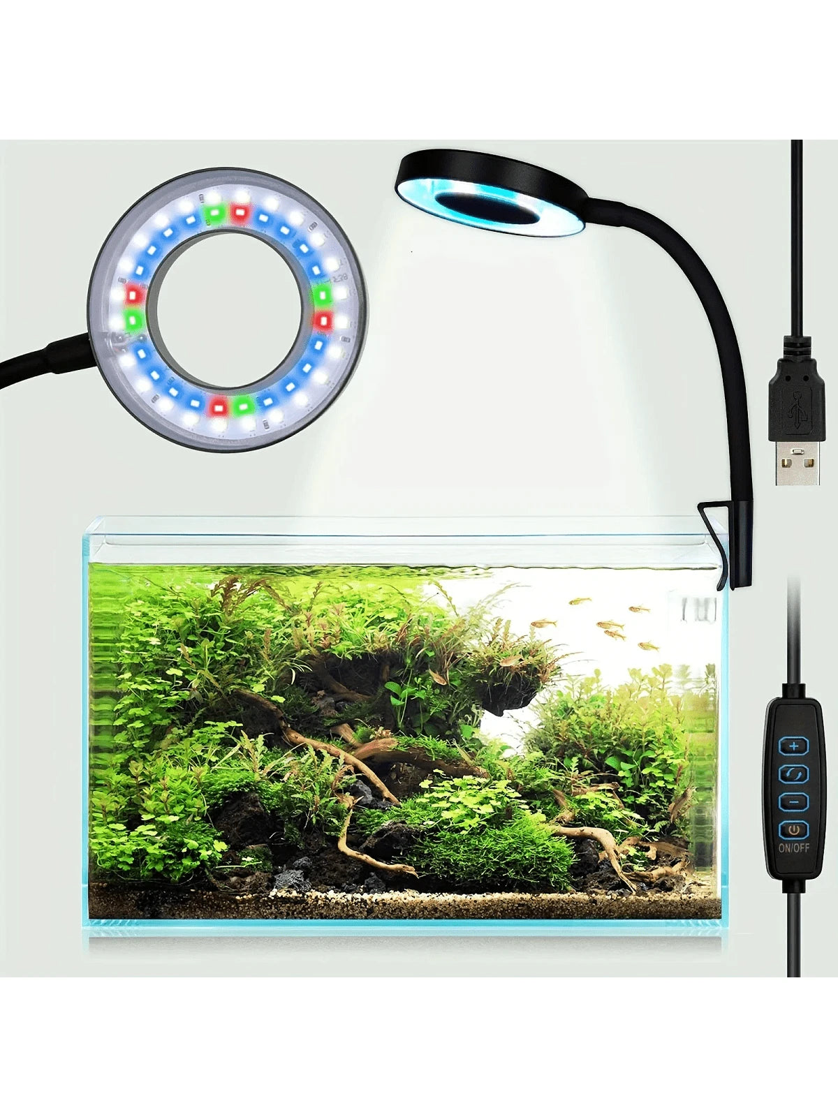 LED Clip-On Aquarium Light, 8W Waterproof USB Powered Fish Tank Light, 360° Flexible Adjustable Aquarium Light For Fish/Plants