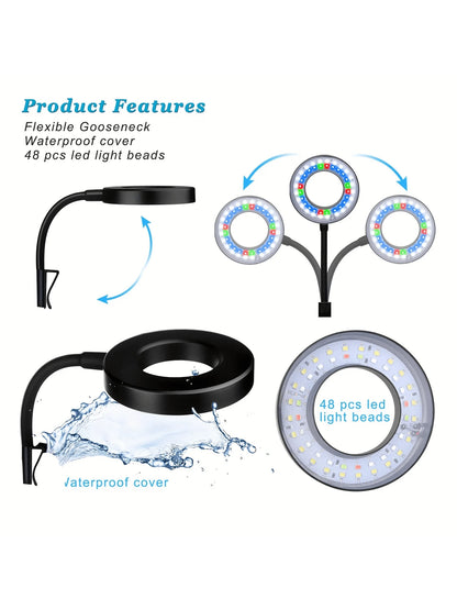 LED Clip-On Aquarium Light, 8W Waterproof USB Powered Fish Tank Light, 360° Flexible Adjustable Aquarium Light For Fish/Plants