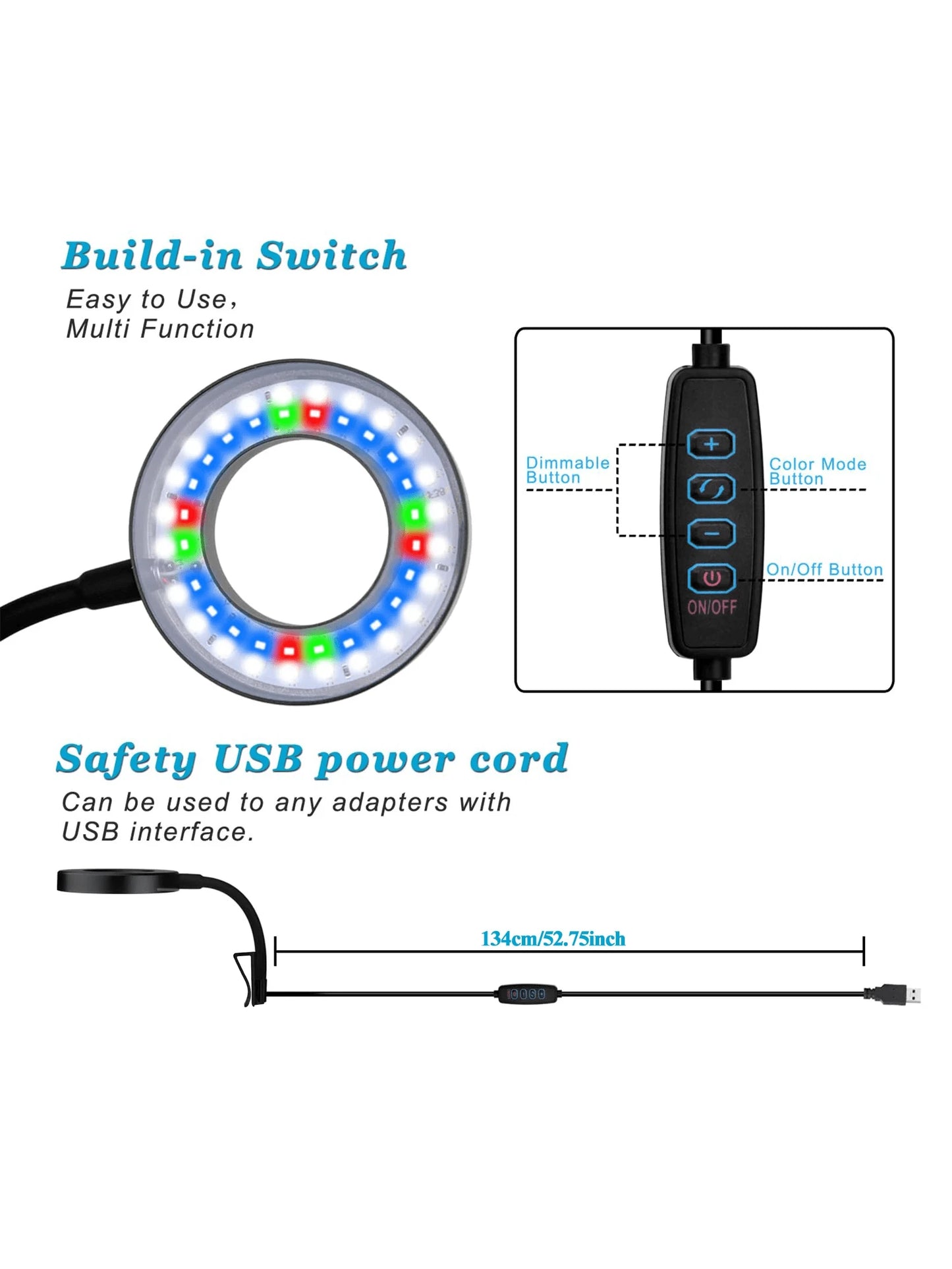 LED Clip-On Aquarium Light, 8W Waterproof USB Powered Fish Tank Light, 360° Flexible Adjustable Aquarium Light For Fish/Plants