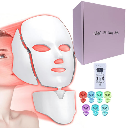 LED Mask Light Therapy, Red Light Therapy For Face And Neck Skin Care, 7 Colors LED Facial Skin Care Mask, Home Facial Care Tool Accessories