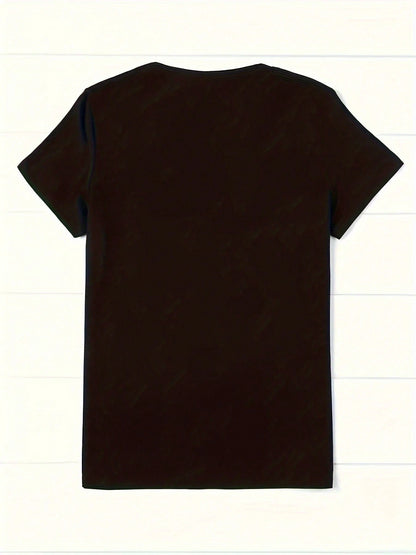Letter And Portrait Pattern Printing T-Shirt, Short-Sleeved Round Neck Casual Polyester Crew Neck Summer Clothing For Women