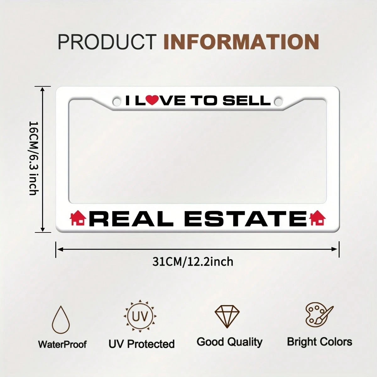 License Plate Frame| Real Estate Agent License Plate Holder, For Decorative Purposes Only, Not For Practical Use, Front License Plate Holder, Car Accessory With 2 Screw Holes, Suitable For 12 X 6inch