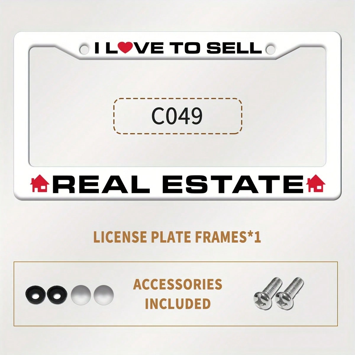 License Plate Frame| Real Estate Agent License Plate Holder, For Decorative Purposes Only, Not For Practical Use, Front License Plate Holder, Car Accessory With 2 Screw Holes, Suitable For 12 X 6inch
