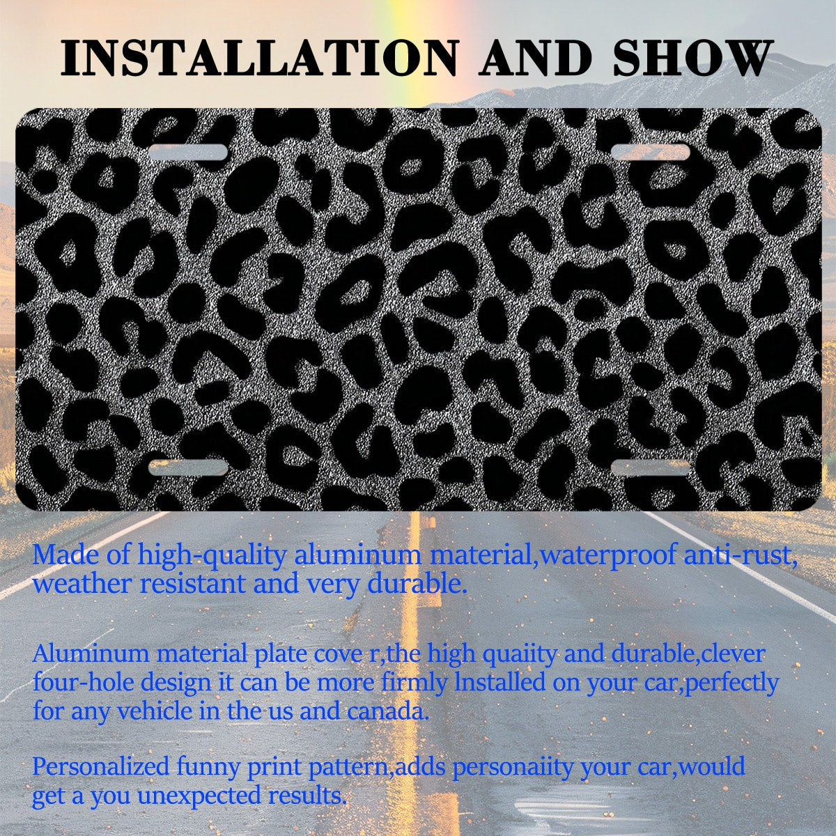 License Plates, Leopard Pattern Personalized Front Plates License Rust-Proof Stainless Steel Car License Plate Cover Vanity Car Tags For Men Women,12.2" X 6.2"