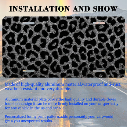 License Plates, Leopard Pattern Personalized Front Plates License Rust-Proof Stainless Steel Car License Plate Cover Vanity Car Tags For Men Women,12.2" X 6.2"