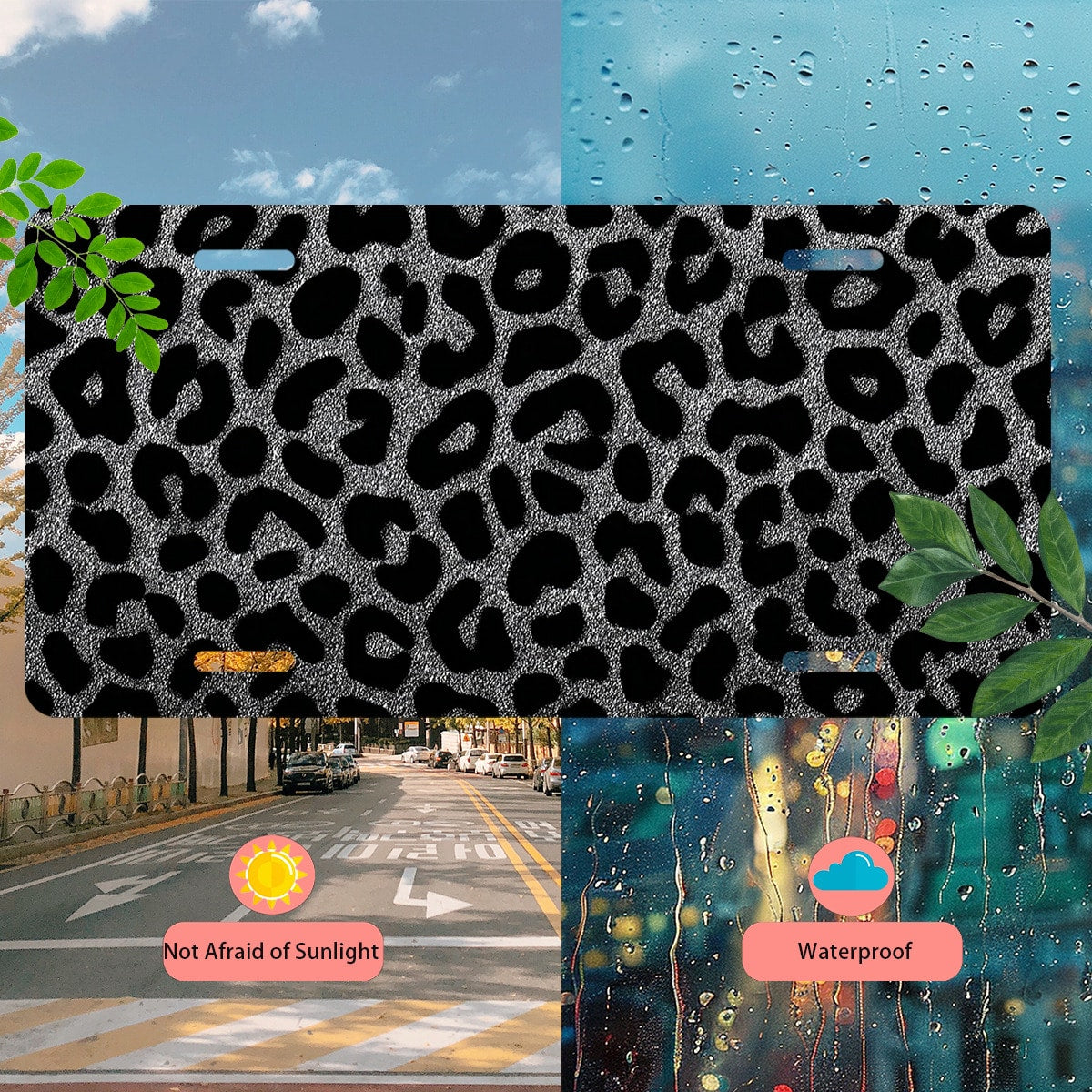 License Plates, Leopard Pattern Personalized Front Plates License Rust-Proof Stainless Steel Car License Plate Cover Vanity Car Tags For Men Women,12.2" X 6.2"