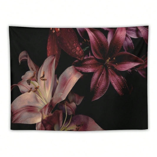 Lily Flower Tapestry As Wall Art Tropical Blossom Leaves Tapestry Aesthetic Landscape Tapestry Wall Hanging For Bedroom & Living Room