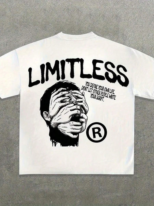 LIMITLESS Men'S White Cotton T-Shirt- Unique Y2K Streetwear With Empowering Self-Definition Statement, Bold Graphic Design & Inspirational Quote