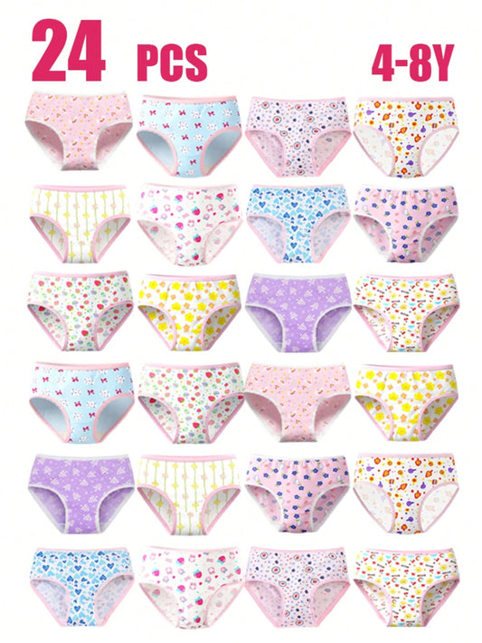 Little Girl Underwear Soft Comfortable Lovely Print 24 Pack Panties For Kids 4-8 Years