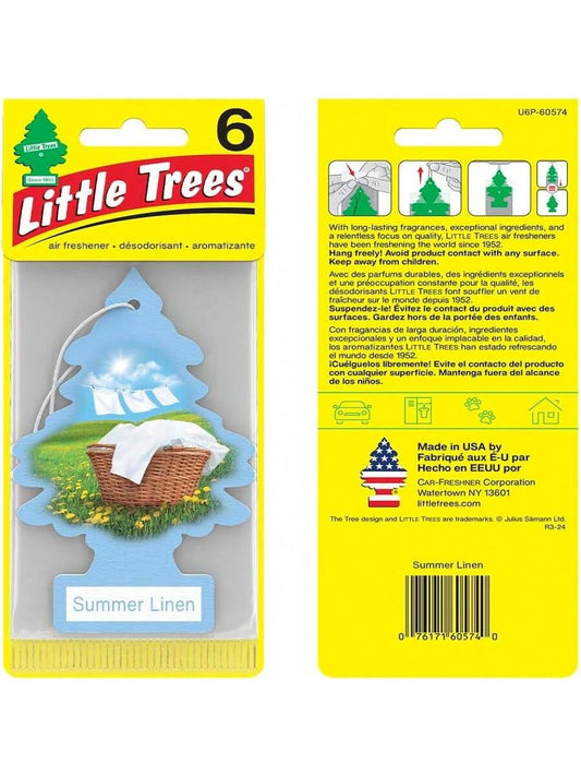 LITTLE TREES Air Fresheners Car Air Freshener. Hanging Tree Provides Long Lasting Scent For Auto Or Home. Summer Linen, Pack Of 6