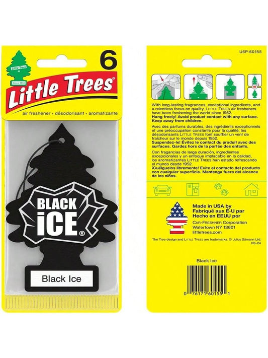 LITTLE TREES Air Fresheners Car Air Freshener. Hanging Tree Provides Long Lasting Scent For Auto Or Home. Black Ice, Pack Of 6