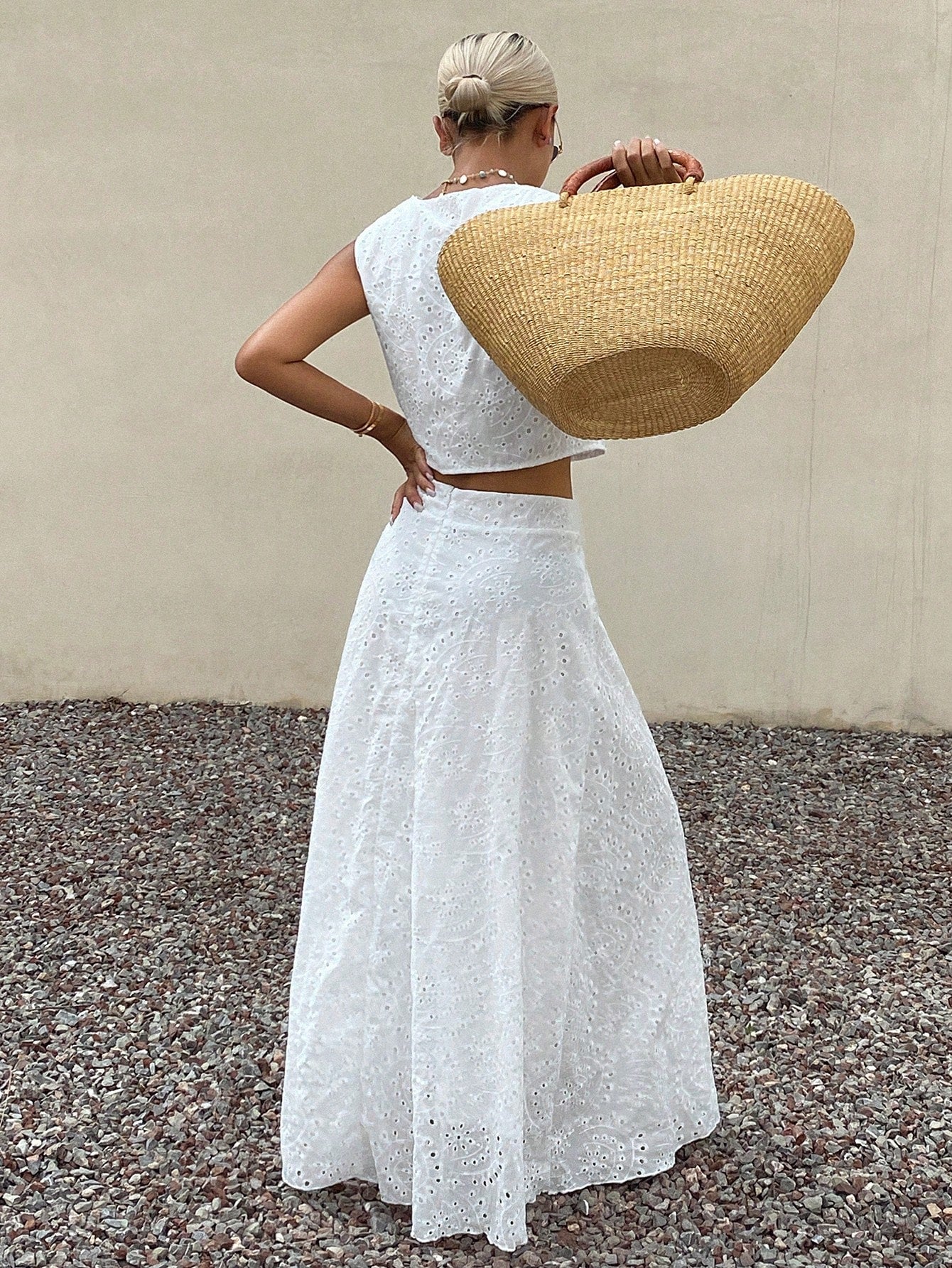 Livesso Asymmetrical Wavy Collar Sleeveless Cropped Top And Long Skirt Women's Two Pieces Set Summer