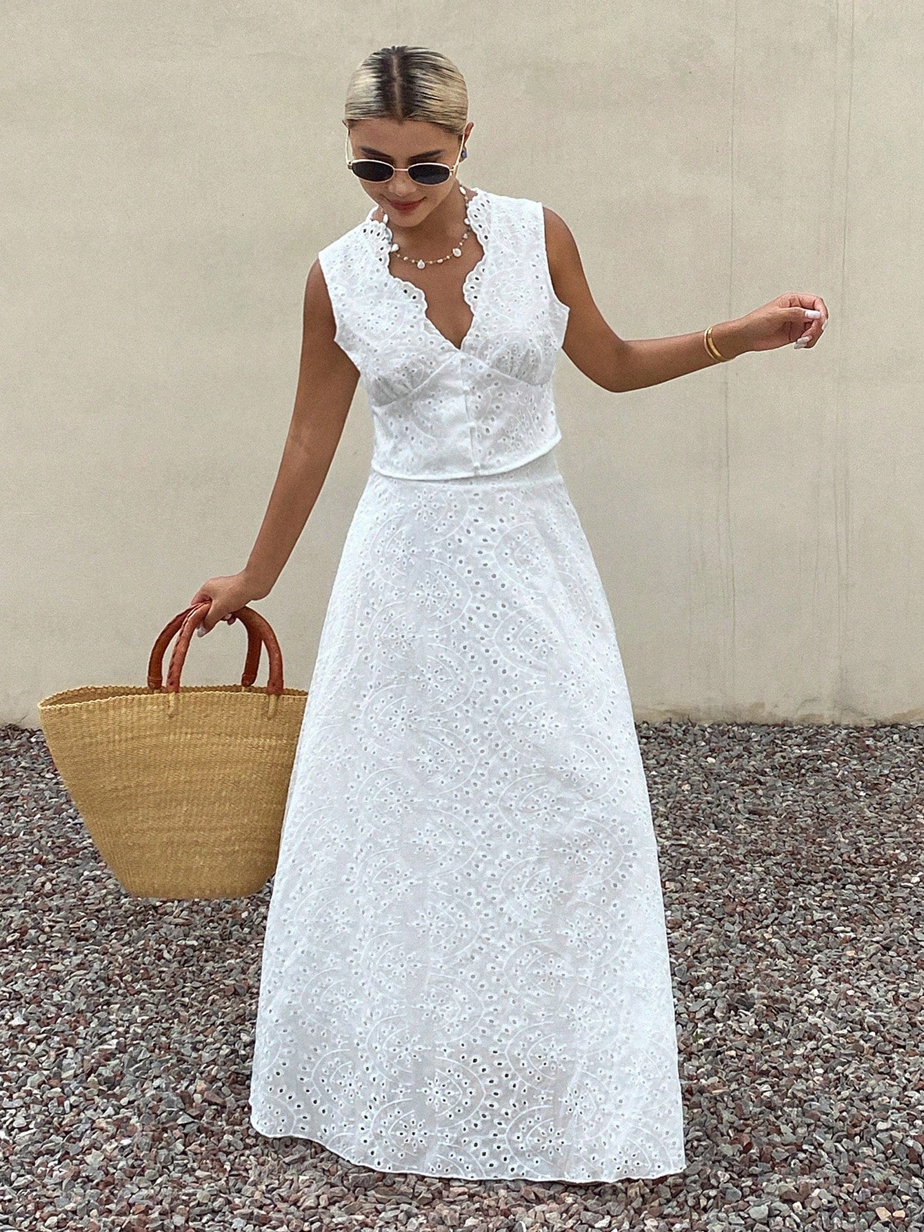 Livesso Asymmetrical Wavy Collar Sleeveless Cropped Top And Long Skirt Women's Two Pieces Set Summer