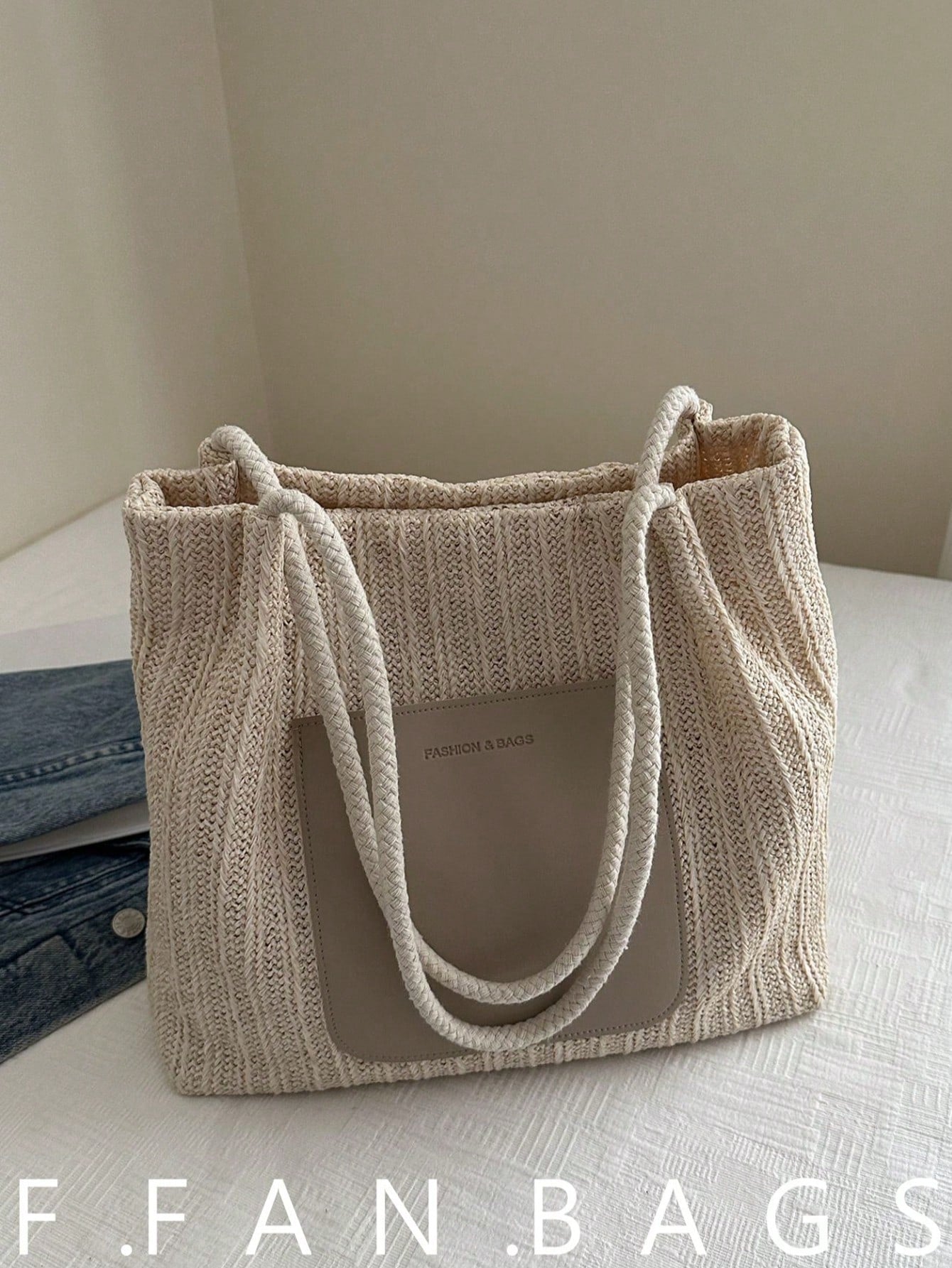 Livesso Summer Hot-Selling Straw Woven Tote Bag For Women, Sweet Style, Large Capacity, Minimalist Fresh Design, Shoulder Bag, Straw Fabric With PU Material