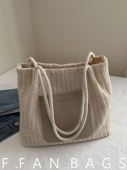 Livesso Summer Hot-Selling Straw Woven Tote Bag For Women, Sweet Style, Large Capacity, Minimalist Fresh Design, Shoulder Bag, Straw Fabric With PU Material