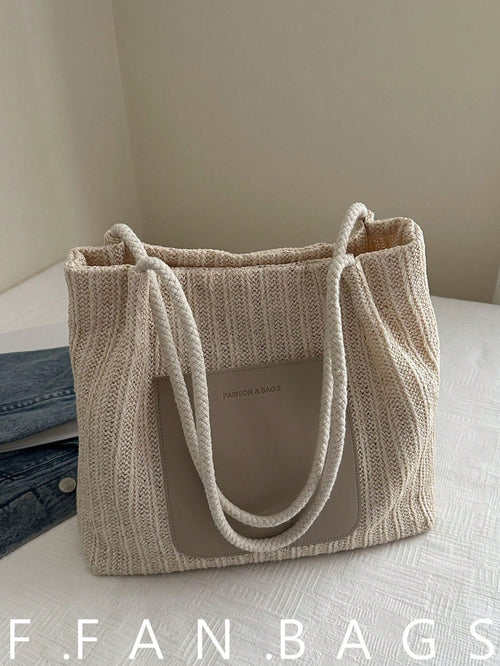Livesso Summer Hot-Selling Straw Woven Tote Bag For Women, Sweet Style, Large Capacity, Minimalist Fresh Design, Shoulder Bag, Straw Fabric With PU Material