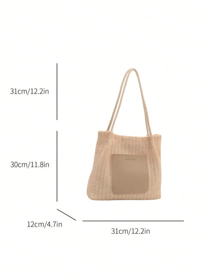 Livesso Summer Hot-Selling Straw Woven Tote Bag For Women, Sweet Style, Large Capacity, Minimalist Fresh Design, Shoulder Bag, Straw Fabric With PU Material