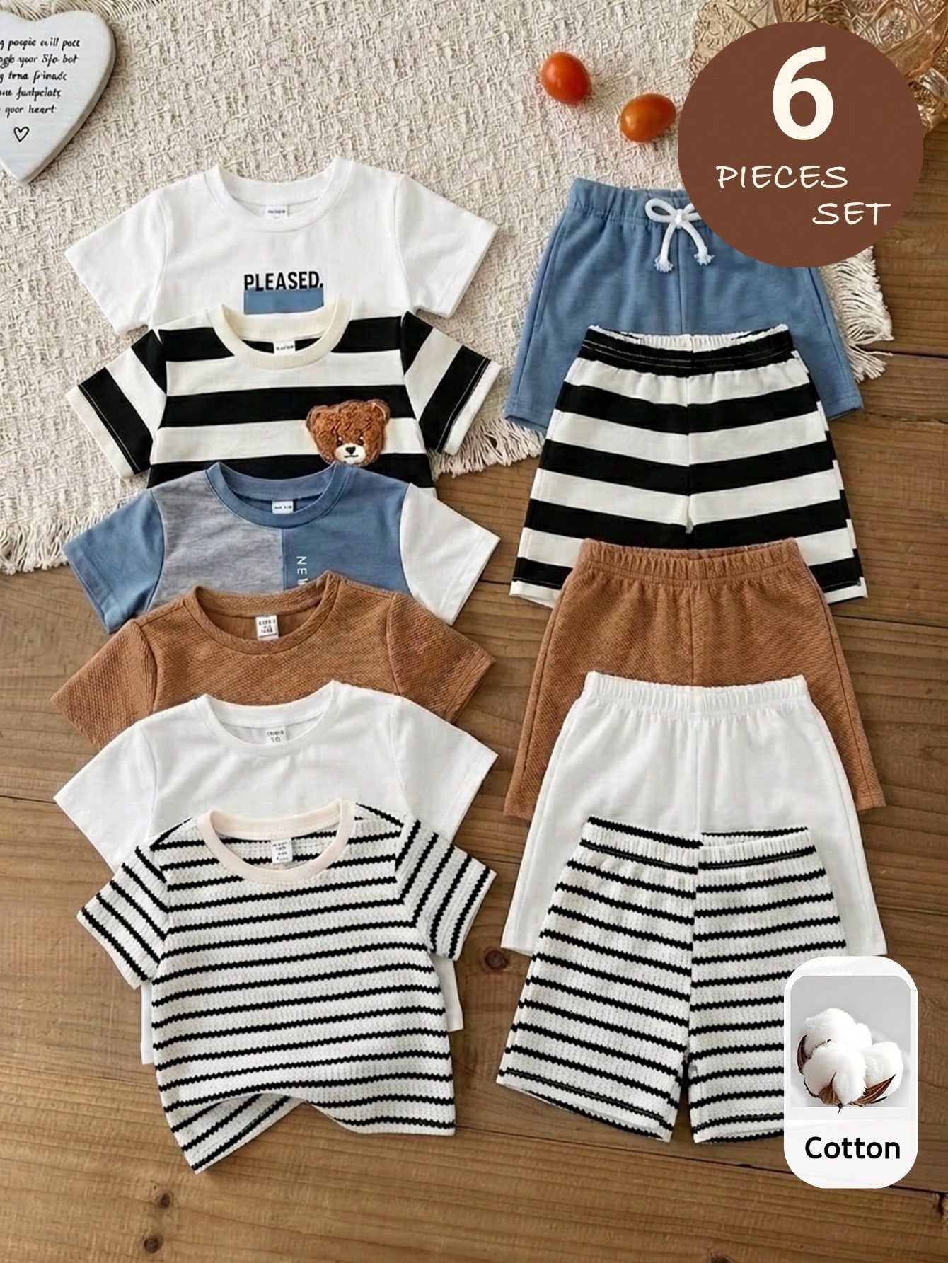 LMoss Kids 3sets Baby Boy Casual Round Neck T-Shirt And Elastic Waist Shorts,Three Sets Will Be Randomly Sent Out Of 6 Sets.