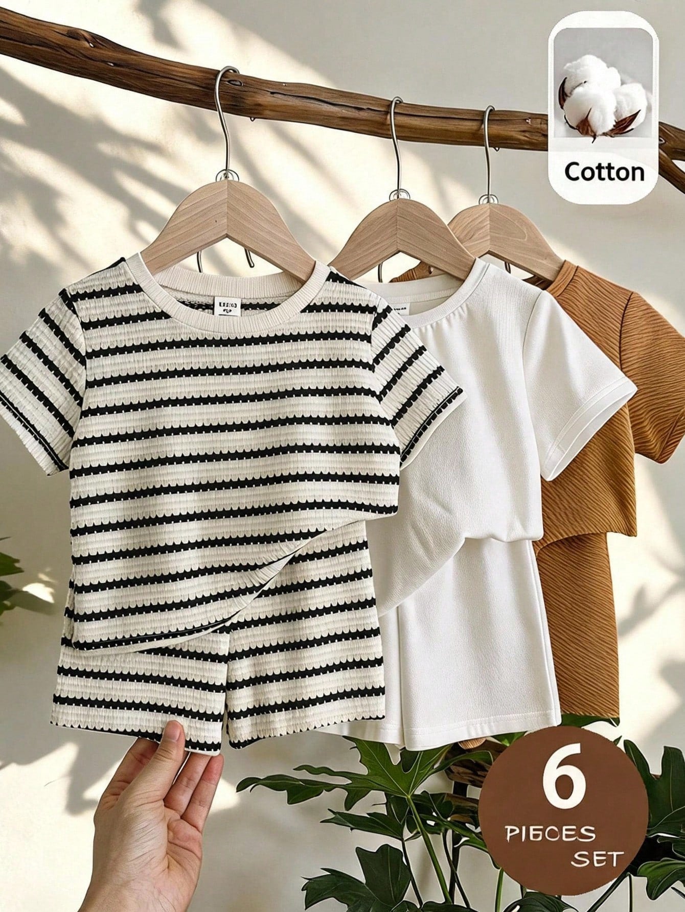 LMoss Kids 3sets Baby Boy Casual Round Neck T-Shirt And Elastic Waist Shorts,Three Sets Will Be Randomly Sent Out Of 6 Sets.