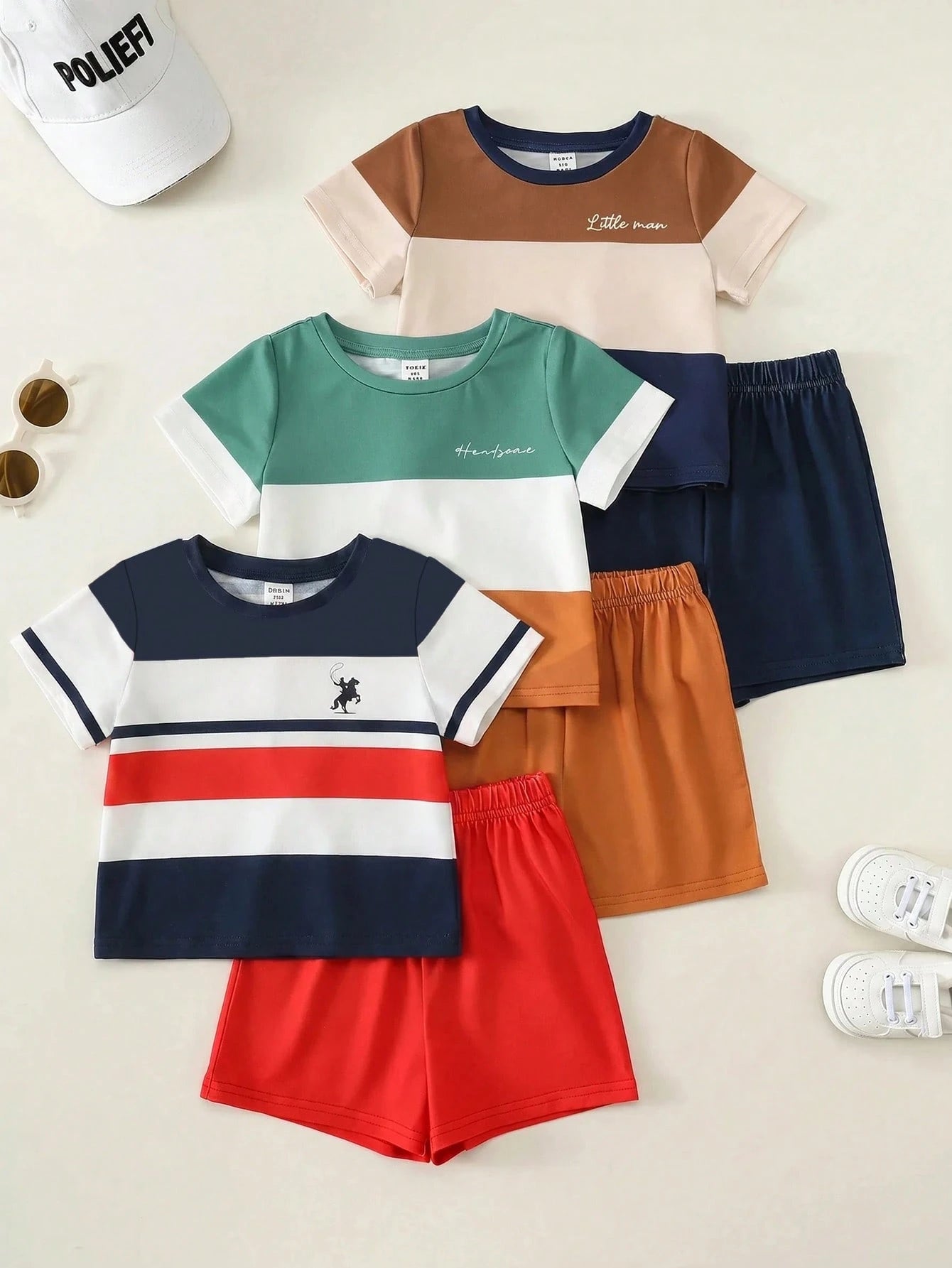 LMoss Kids 3sets Baby Boy Casual Round Neck T-Shirt And Elastic Waist Shorts,Three Sets Will Be Randomly Sent Out Of 6 Sets.