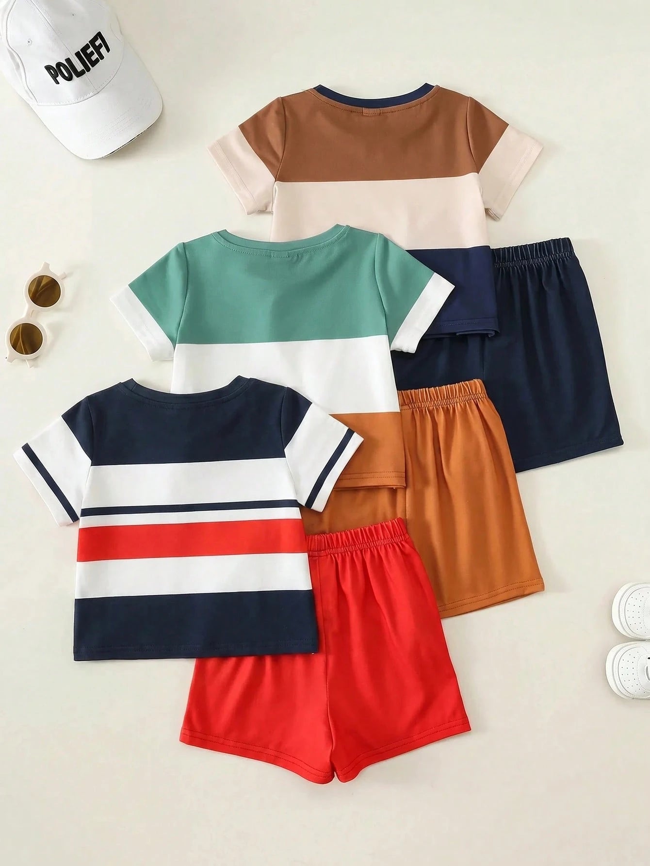 LMoss Kids 3sets Baby Boy Casual Round Neck T-Shirt And Elastic Waist Shorts,Three Sets Will Be Randomly Sent Out Of 6 Sets.
