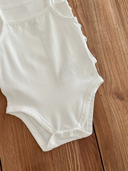 LMoss Kids 5pcs/Set Baby Girl 5 Pieces Casual Simple Knitting Soft Stretchy Solid Color Spaghetti Strap Bodysuit, Suitable For Summer