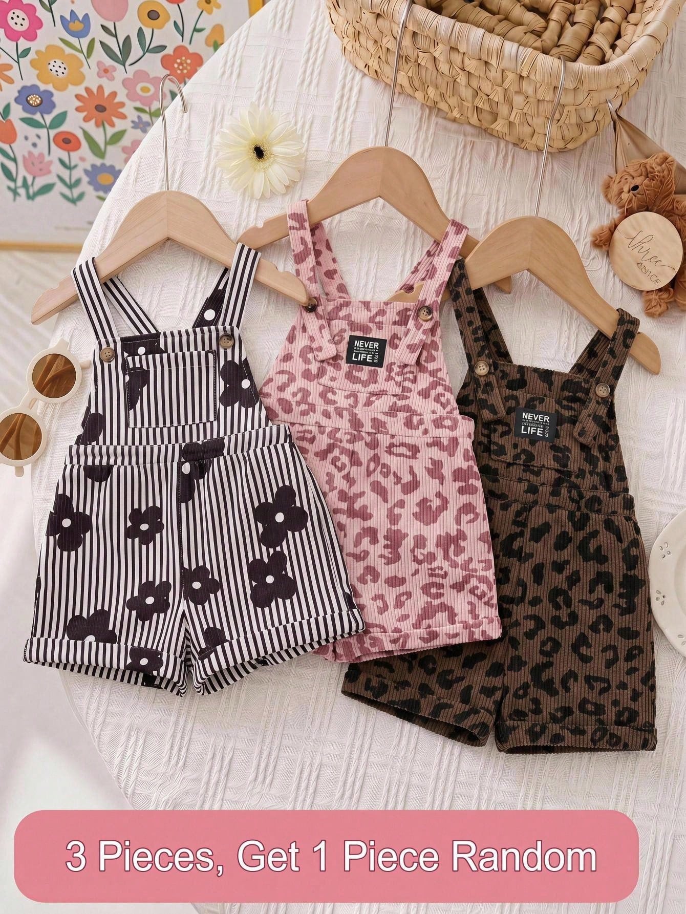 LMoss Kids Baby Girl Woven Striped Floral Print Suspender Romper