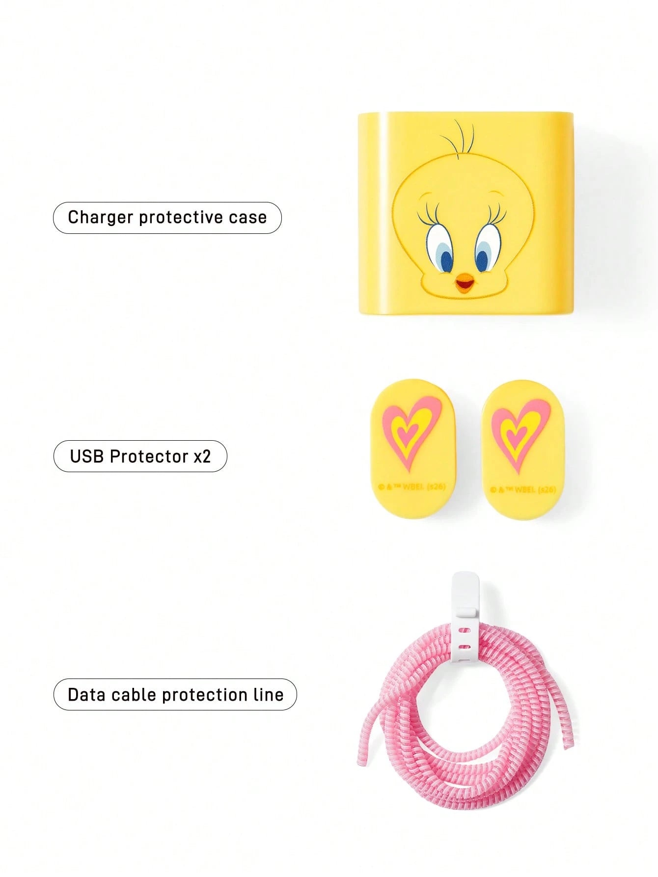LOONEY TUNES X Data Cable Protector, Suitable For IPhone Charger, 4-Piece Set Of Mobile Phone Cable Protectors, Charger Protector (Excluding Data Cable)