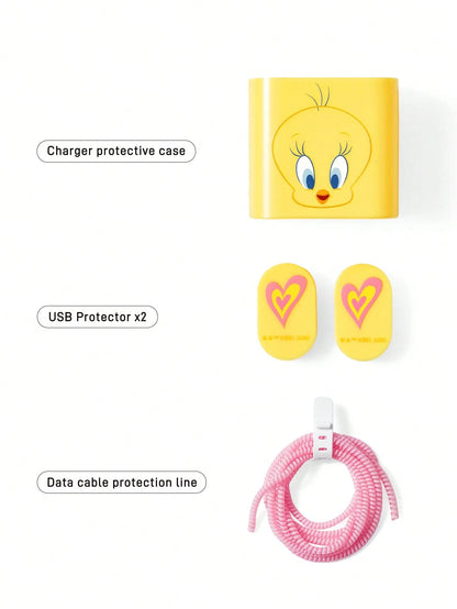 LOONEY TUNES X Data Cable Protector, Suitable For IPhone Charger, 4-Piece Set Of Mobile Phone Cable Protectors, Charger Protector (Excluding Data Cable)