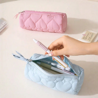 Love Bow Multifunctional Cylindrical Storage Bag, Cosmetic Organizer, Student Pencil Case, Portable Travel Makeup Bag