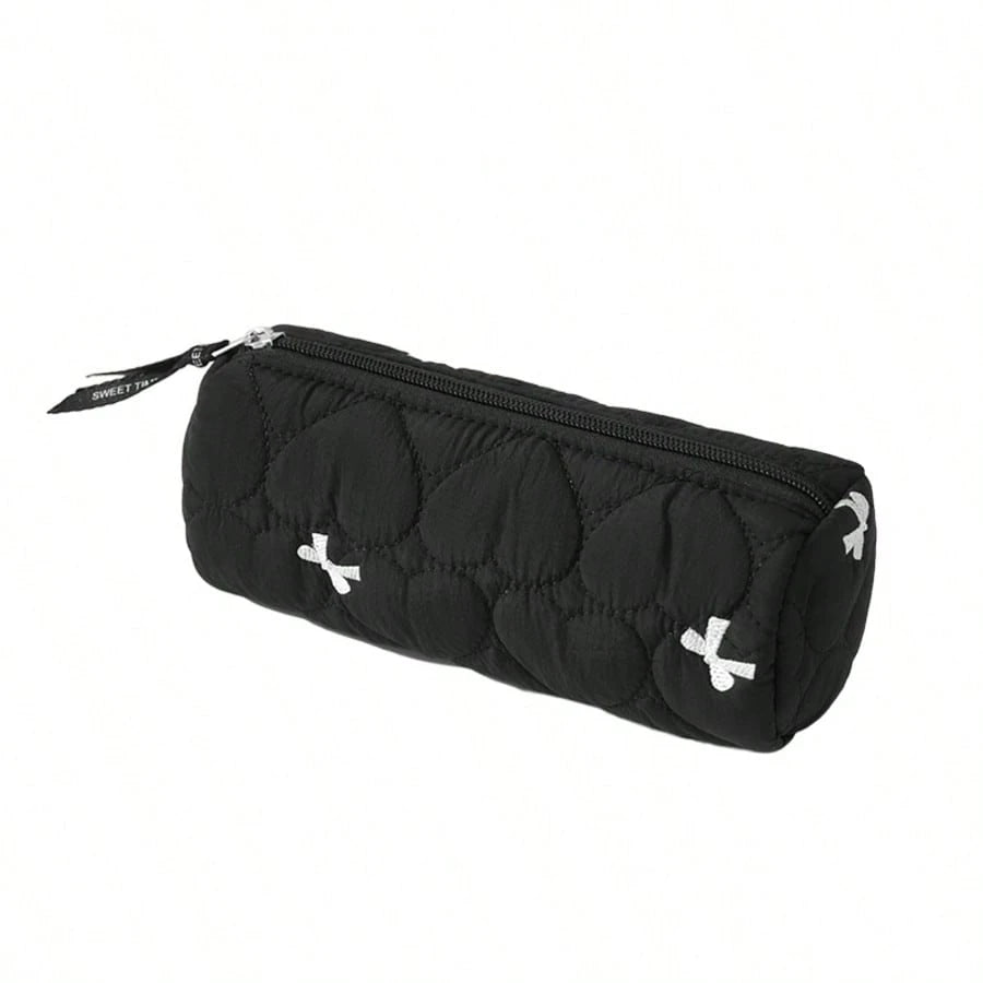 Love Bow Multifunctional Cylindrical Storage Bag, Cosmetic Organizer, Student Pencil Case, Portable Travel Makeup Bag