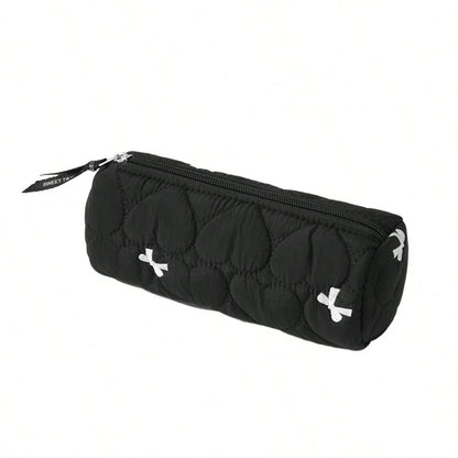 Love Bow Multifunctional Cylindrical Storage Bag, Cosmetic Organizer, Student Pencil Case, Portable Travel Makeup Bag
